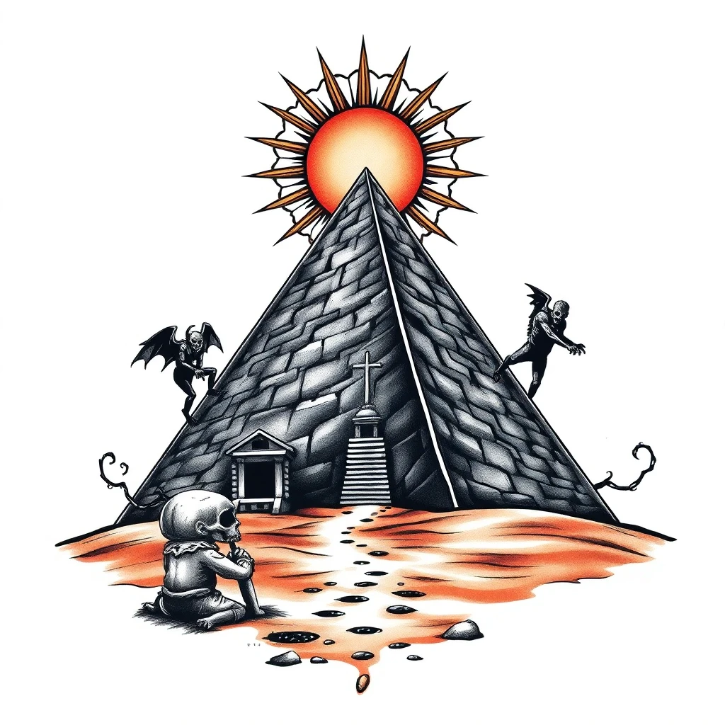 Tatouage pyramide égyptienne en style horror, design généré par IA