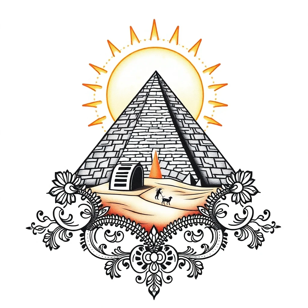 Tatouage pyramide égyptienne en style ornemental, design généré par IA