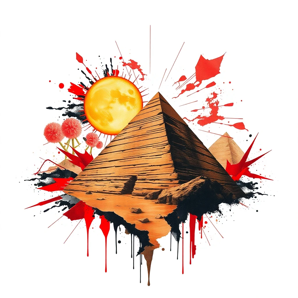 Tatouage pyramide égyptienne en style trash polka, design généré par IA