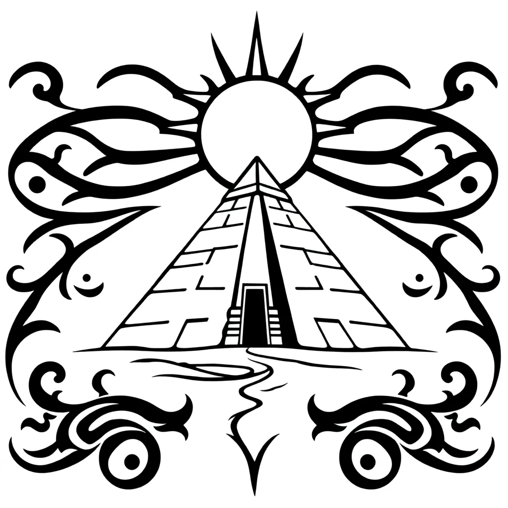 Tatouage pyramide égyptienne en style tribal, design généré par IA