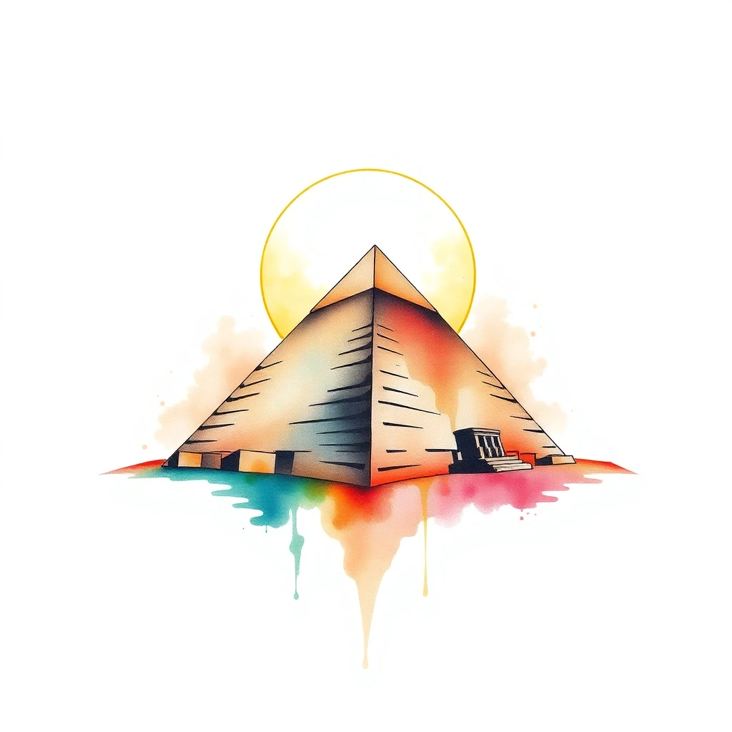 Tatouage pyramide égyptienne en style watercolor, design généré par IA