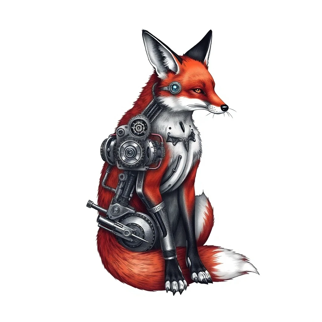 Tatouage renard en style biomécanique, design généré par IA