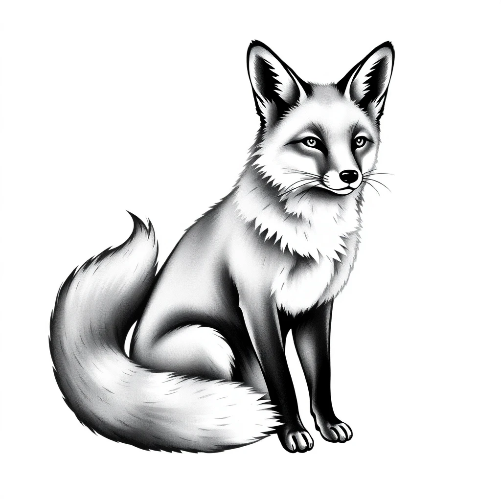 Tatouage renard en style black and gray, design généré par IA