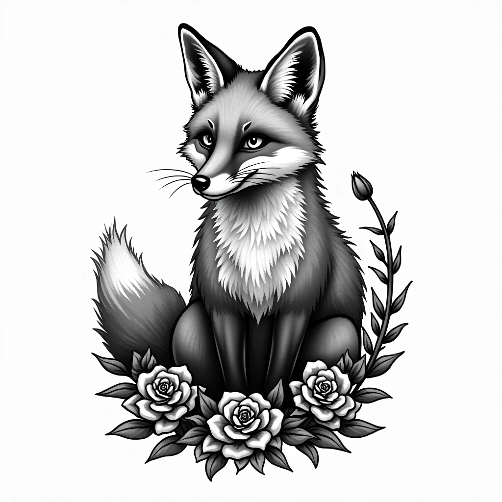 Tatouage renard en style chicano, design généré par IA