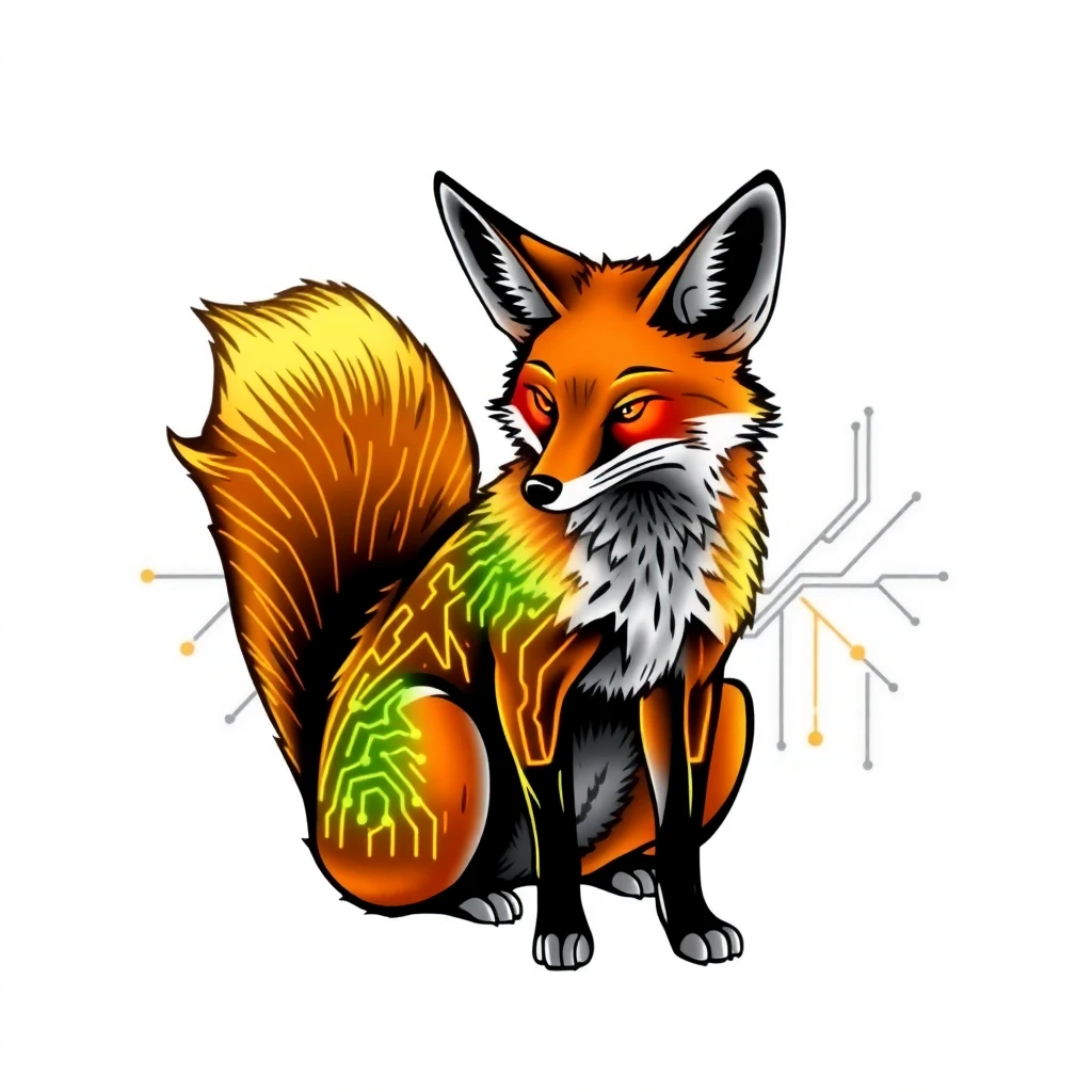 Tatouage renard en style cyberpunk, design généré par IA