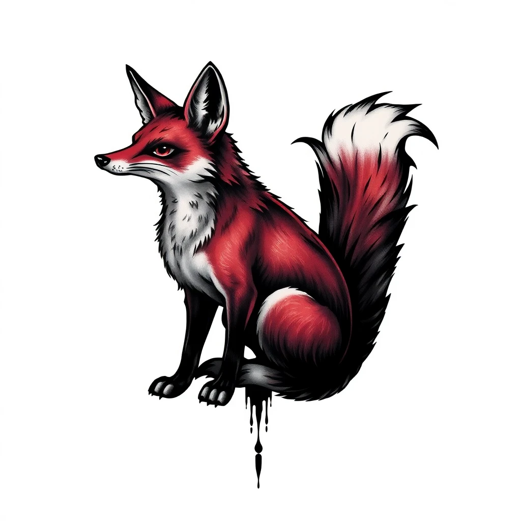 Tatouage renard en style horror, design généré par IA