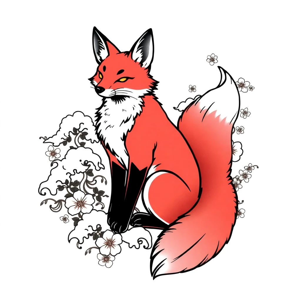 Tatouage renard en style japonais, design généré par IA