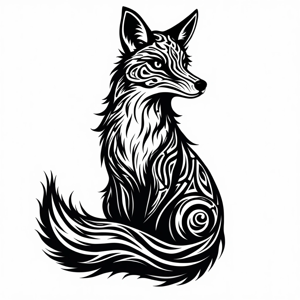 Tatouage renard en style maori, design généré par IA