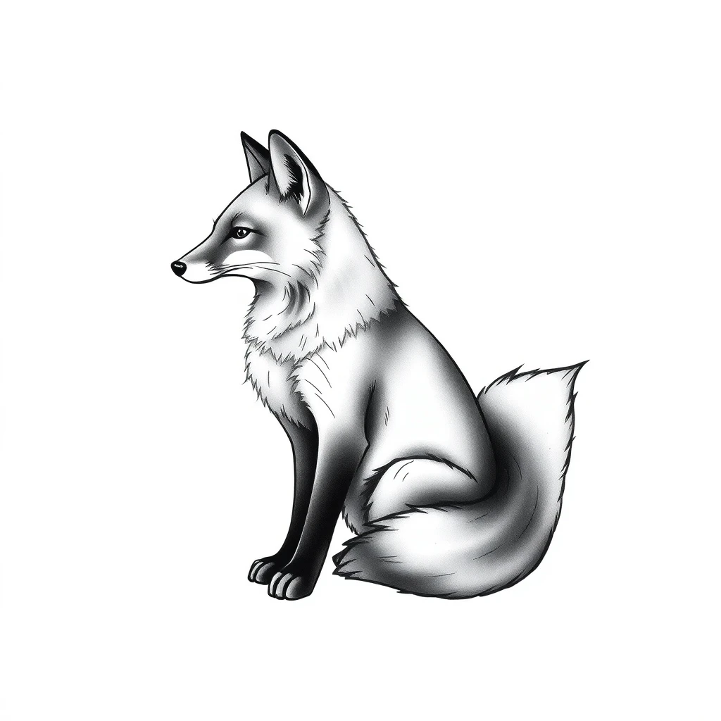 Tatouage renard en style noir et blanc, design généré par IA