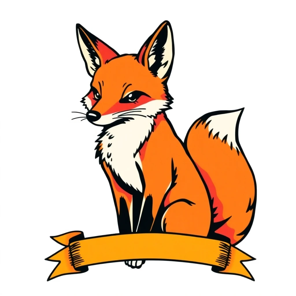 Tatouage renard en style old school, design généré par IA