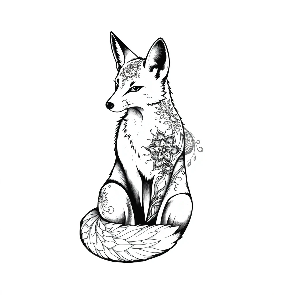 Tatouage renard en style ornemental, design généré par IA