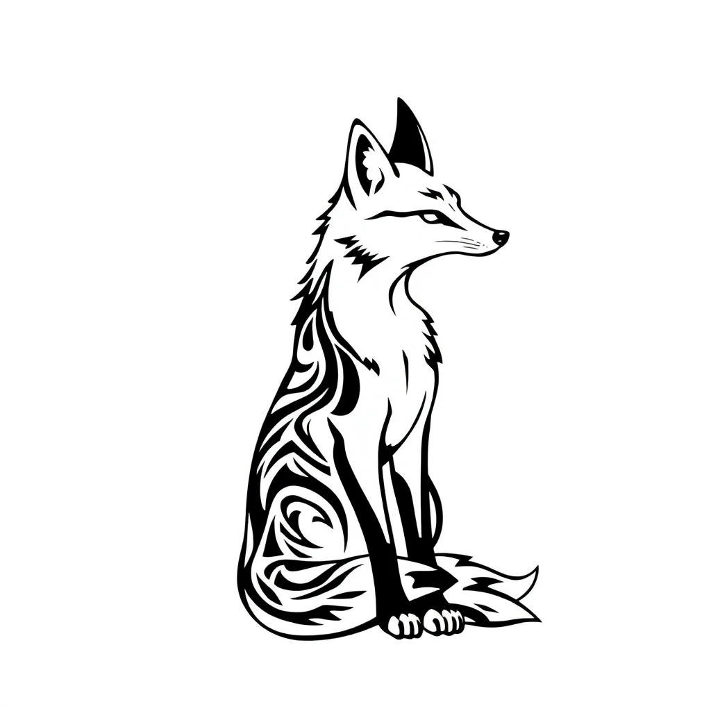 Tatouage renard en style tribal, design généré par IA