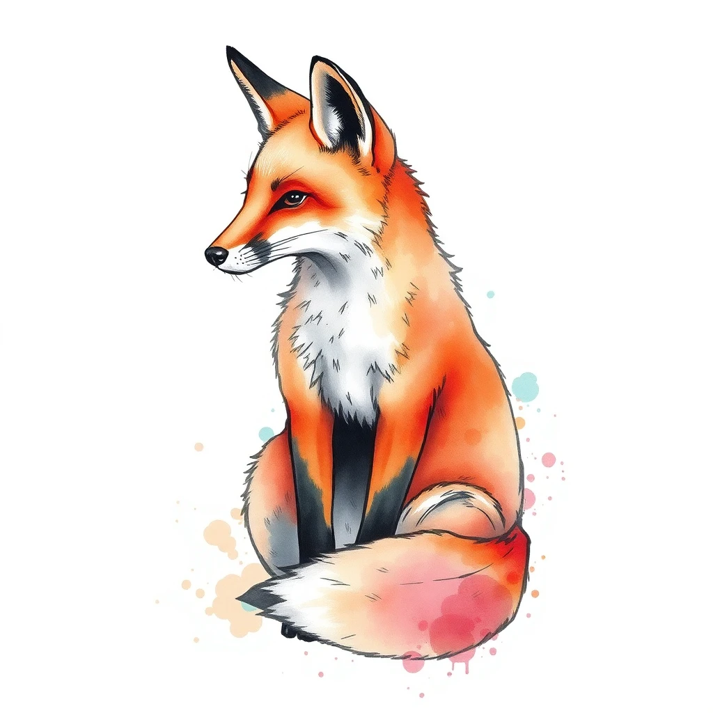 Tatouage renard en style watercolor, design généré par IA