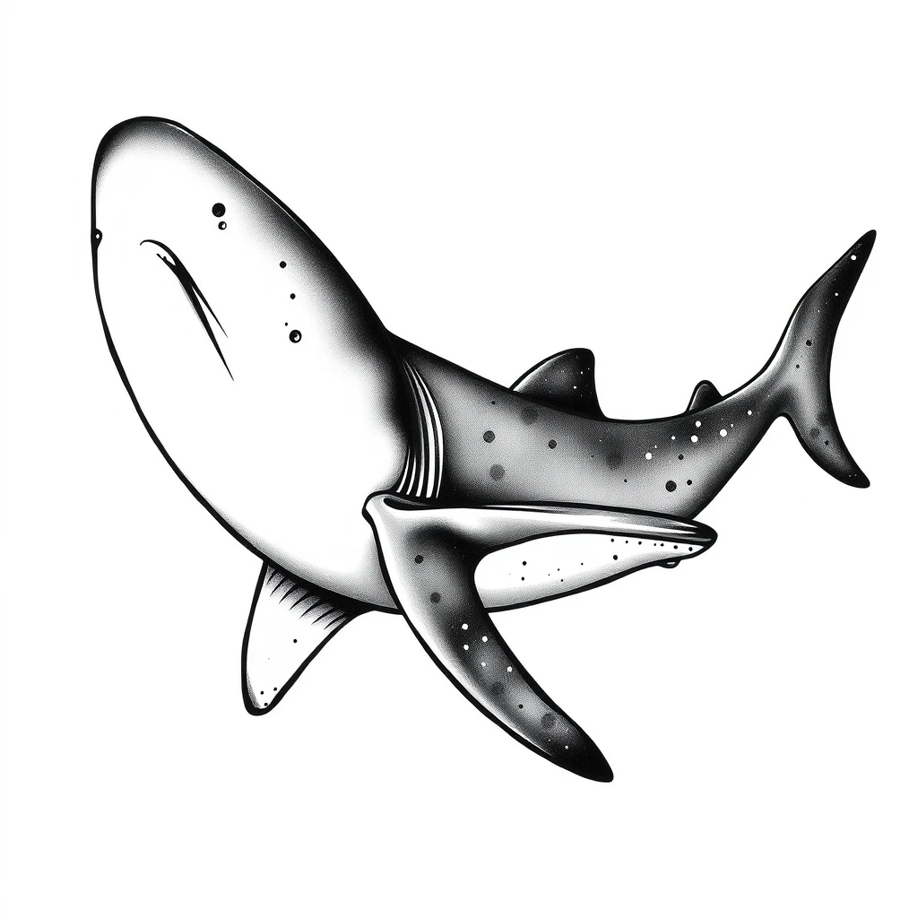 Tatouage requin baleine en style blackwork, design généré avec Tatua