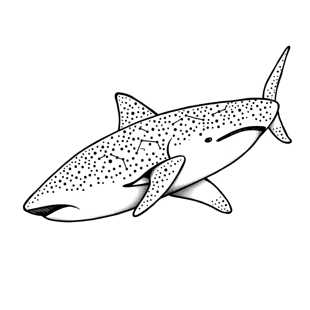 Tatouage requin baleine en style dotwork, design généré avec Tatua