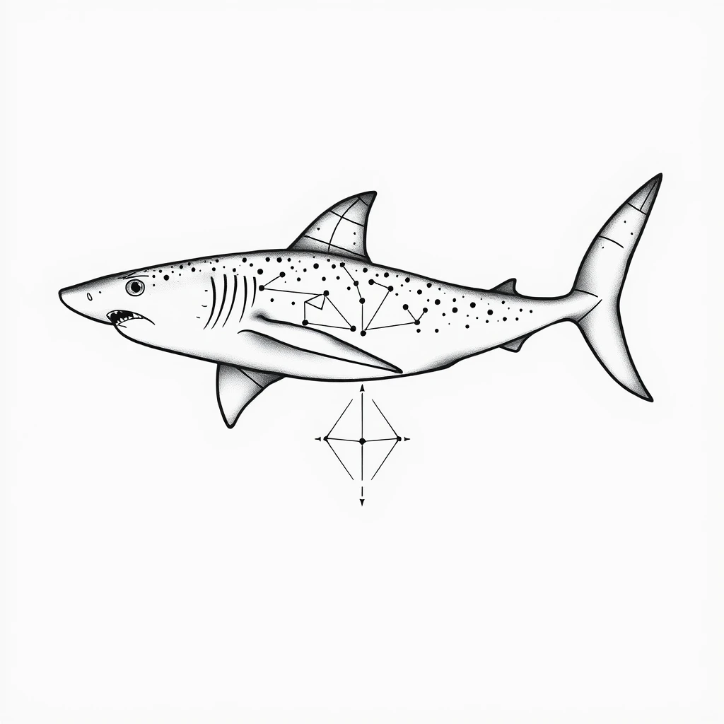 Tatouage requin baleine en style géométrique, design généré avec Tatua
