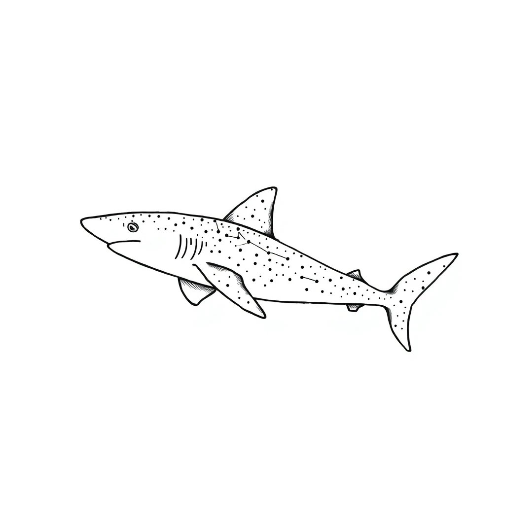 Tatouage requin baleine en style minimaliste, design généré avec Tatua