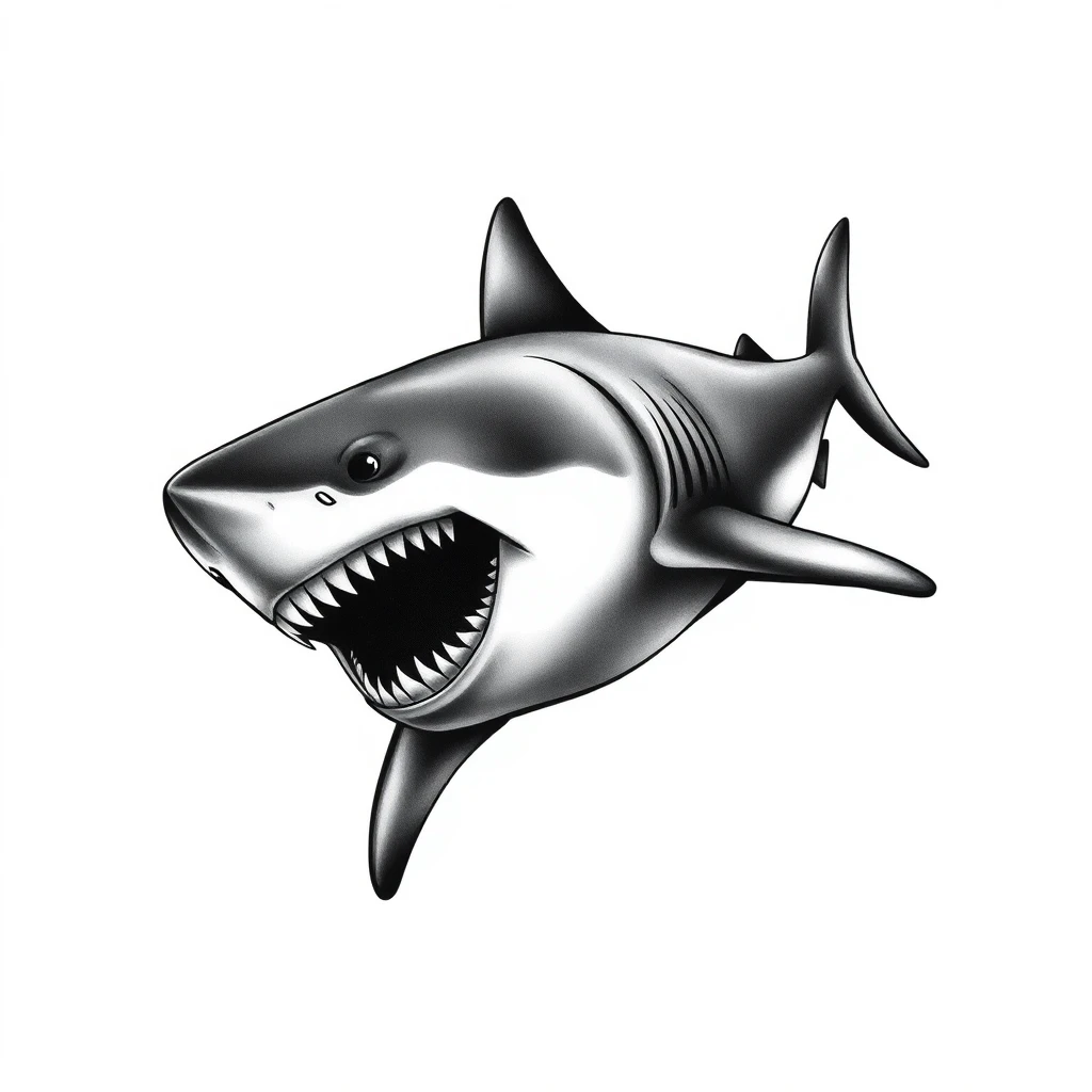 Tatouage requin en style black and gray, design généré par IA