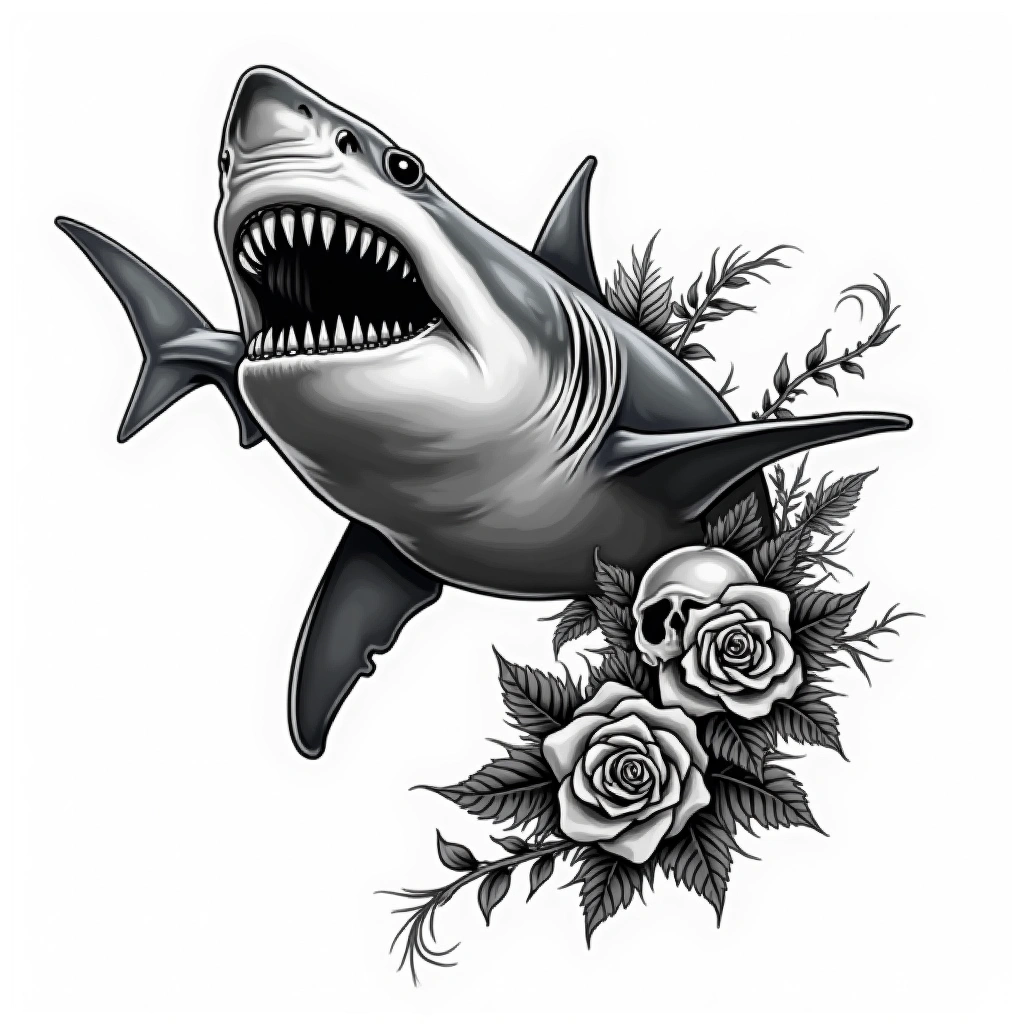 Tatouage requin en style chicano, design généré par IA