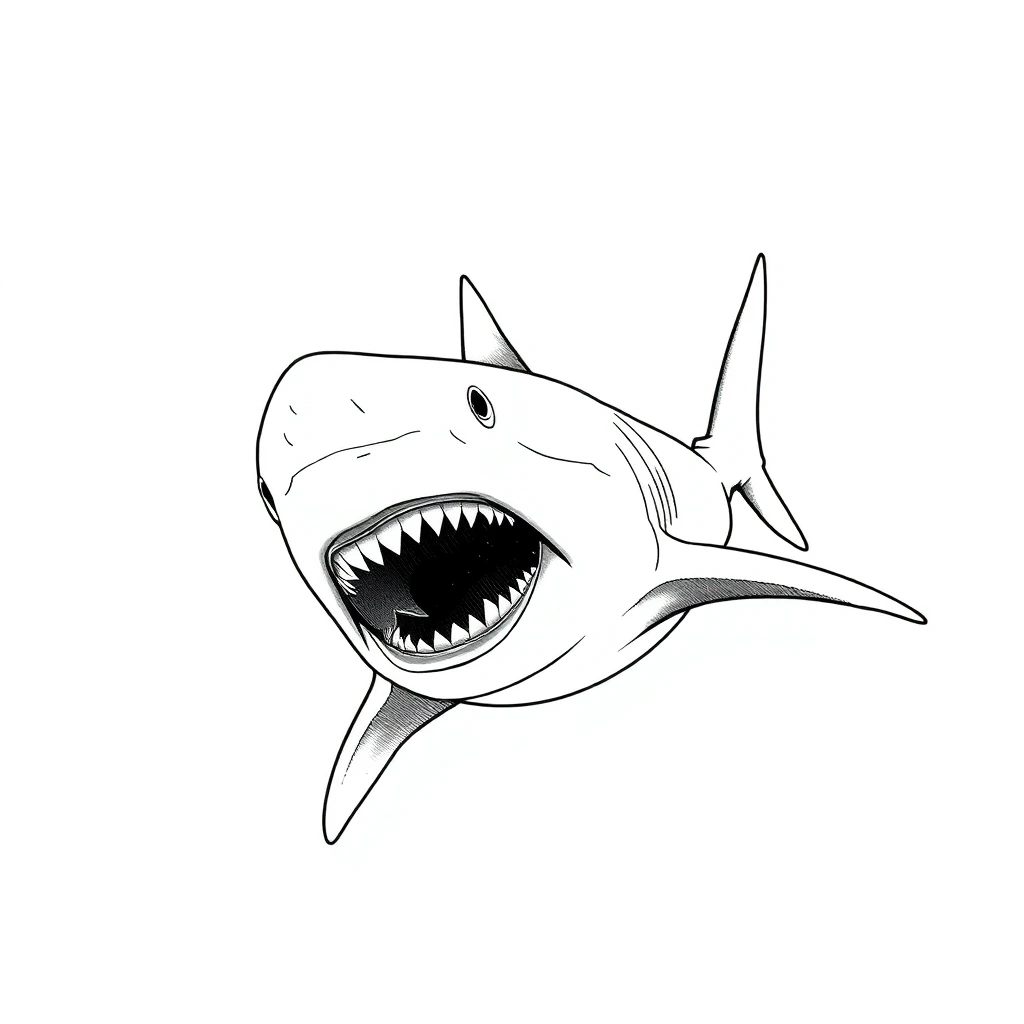 Tatouage requin en style fineline, design généré par IA