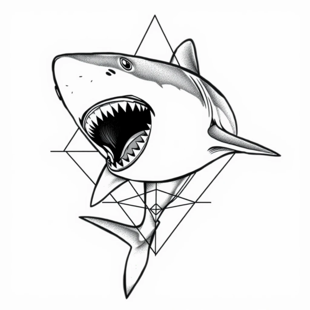 Tatouage requin en style géométrique