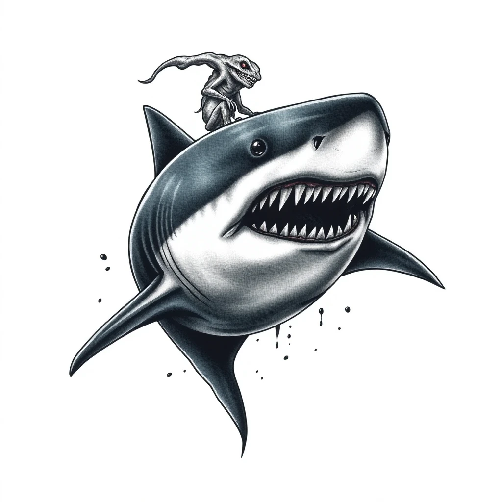 Tatouage requin en style horror, design généré par IA