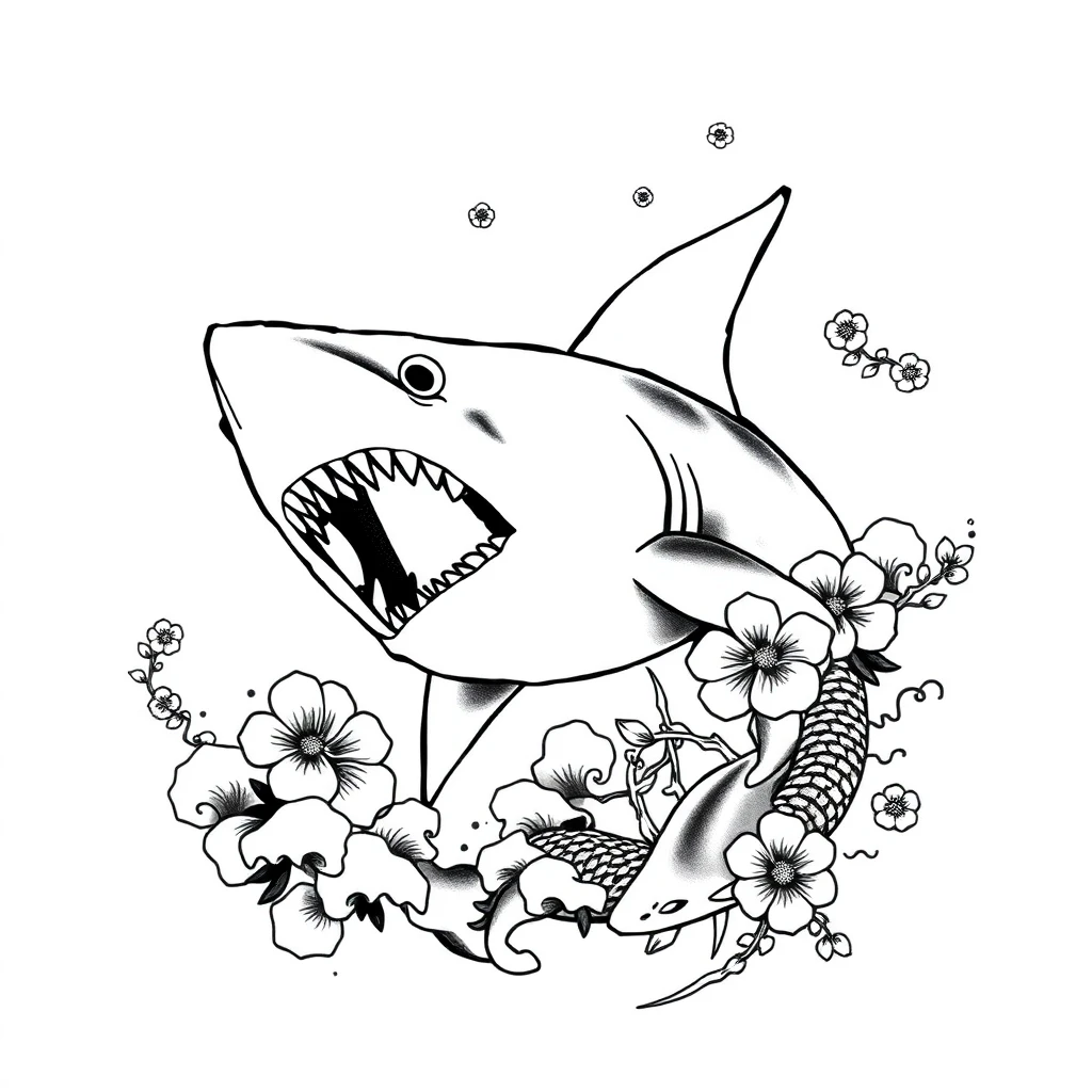 Tatouage requin en style japonais, design généré par IA