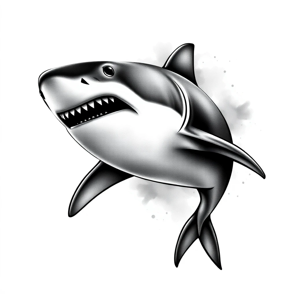 Tatouage requin en style noir et blanc, design généré par IA