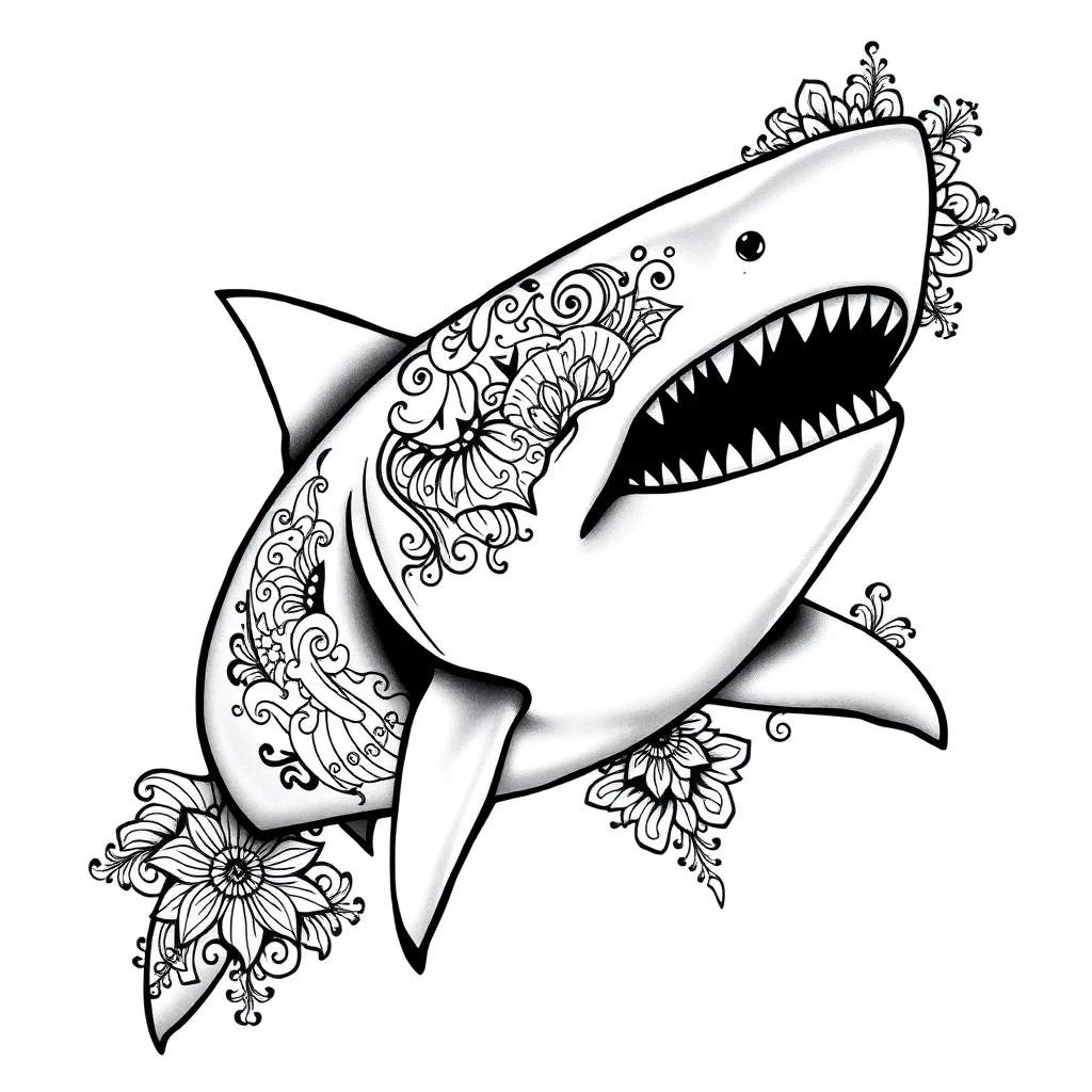 Tatouage requin en style ornemental, design généré par IA