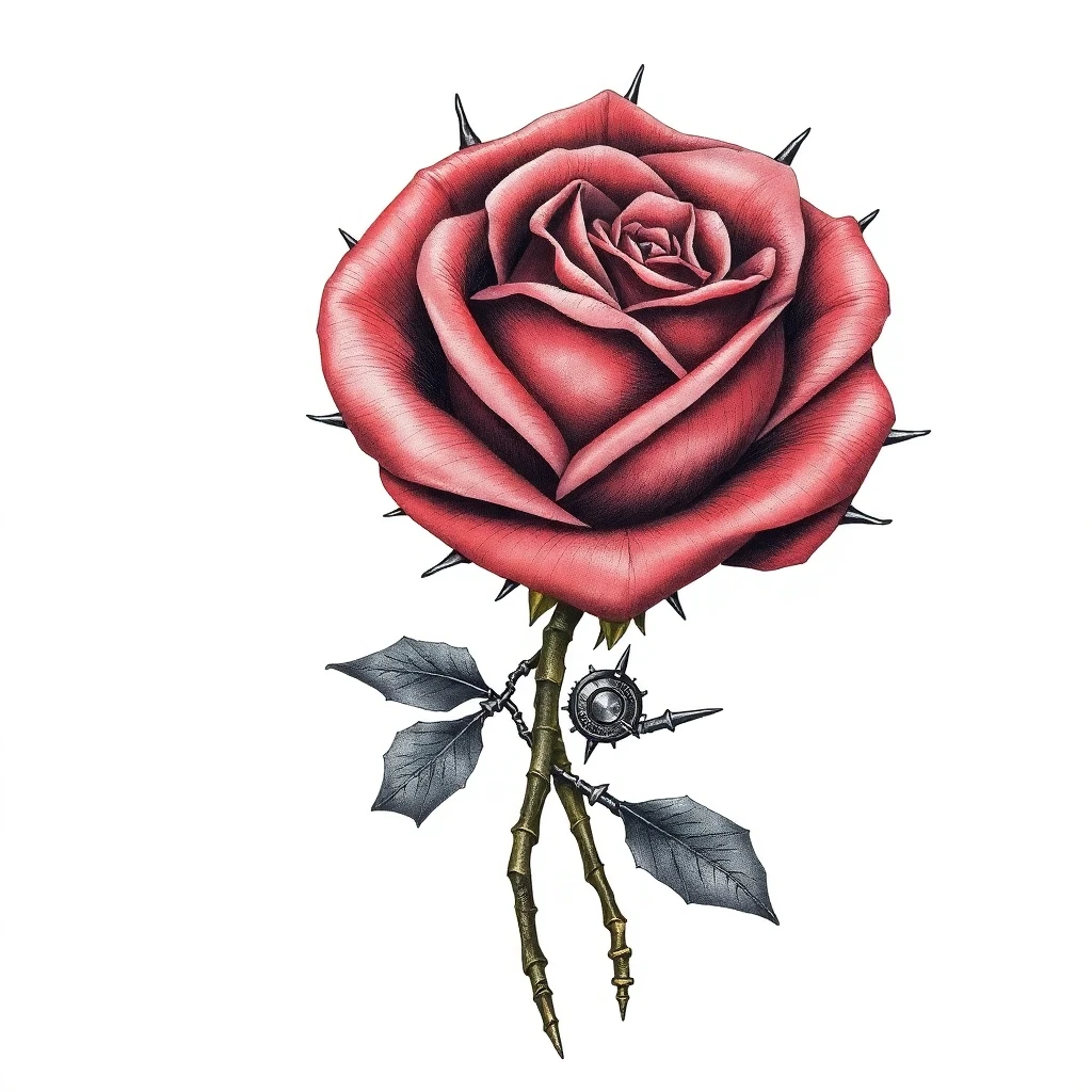 Tatouage rose en style biomécanique, design généré par IA
