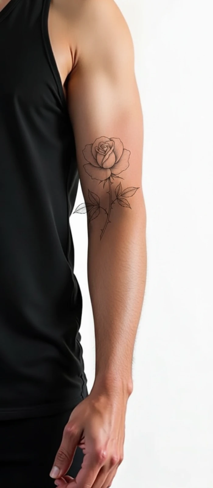 Rose fine line photographiée sur la peau