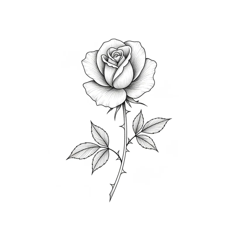 Design de tatouage rose en fine line, ligne continue très fine