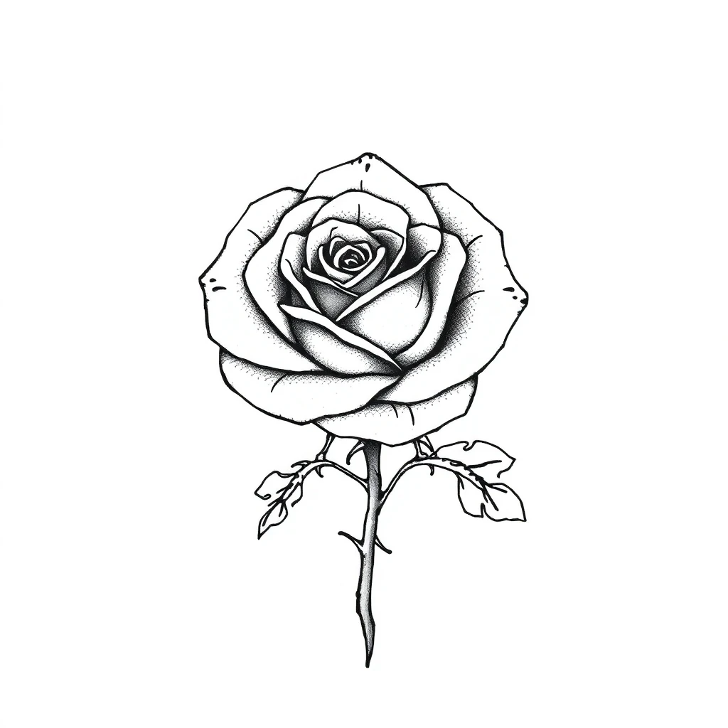 Tatouage rose en style dotwork, design noir et gris généré avec Tatua