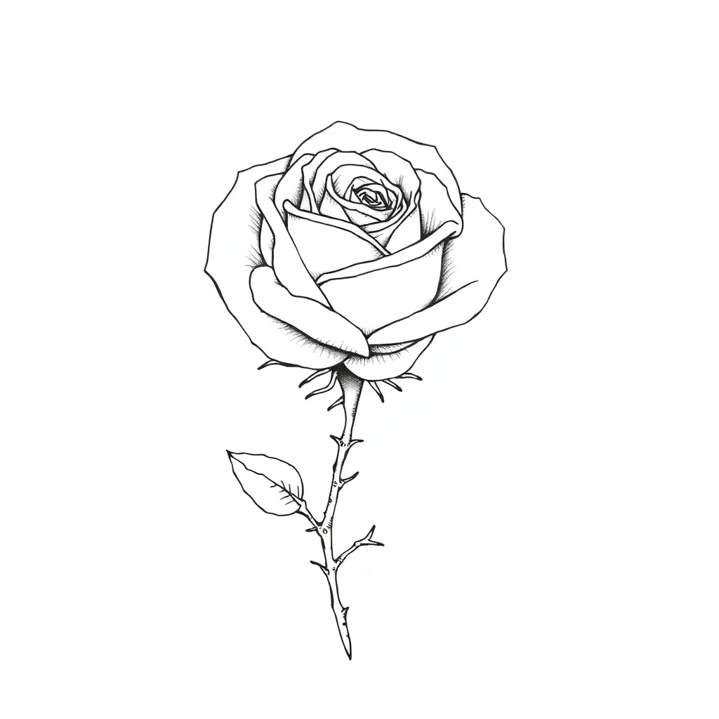 Tatouage rose en style fineline, design généré par IA