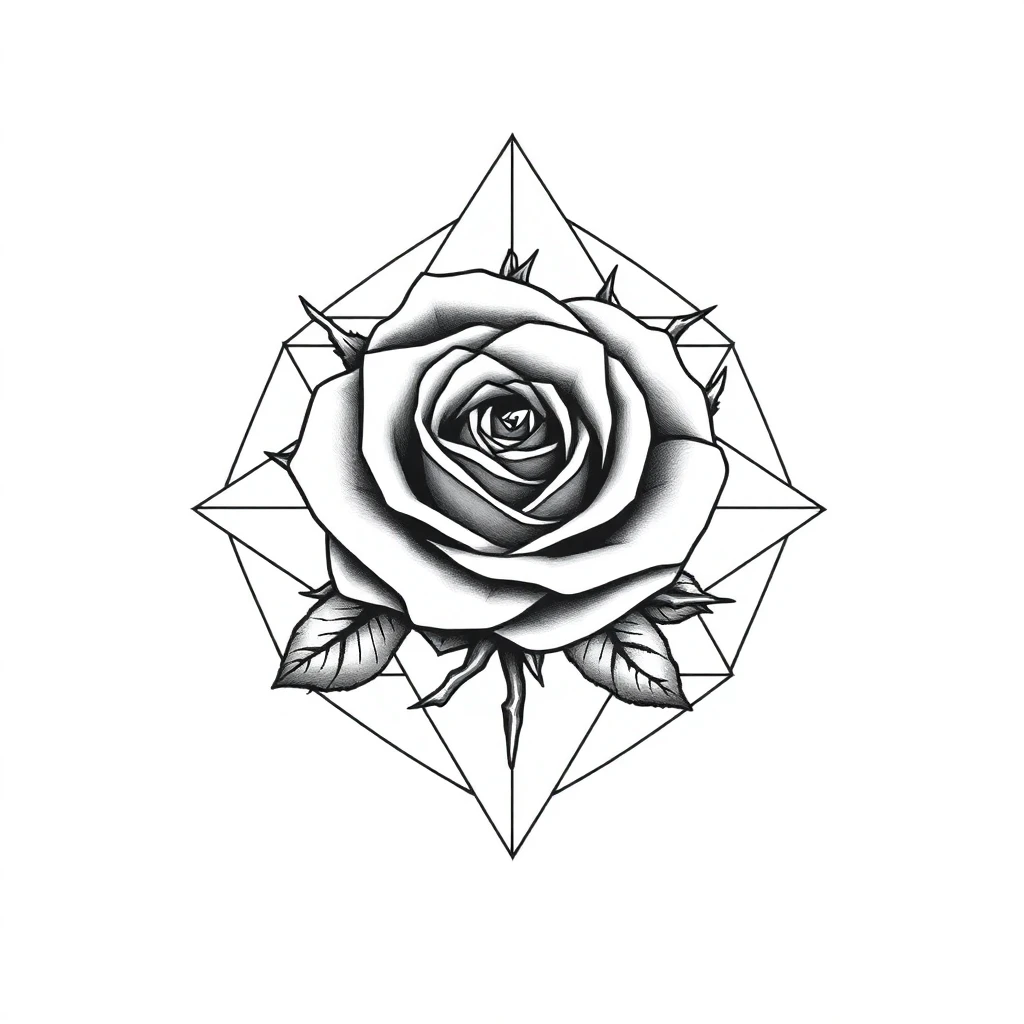 Idée de tatouage rose en style géométrique, adaptable au sous-poitrine