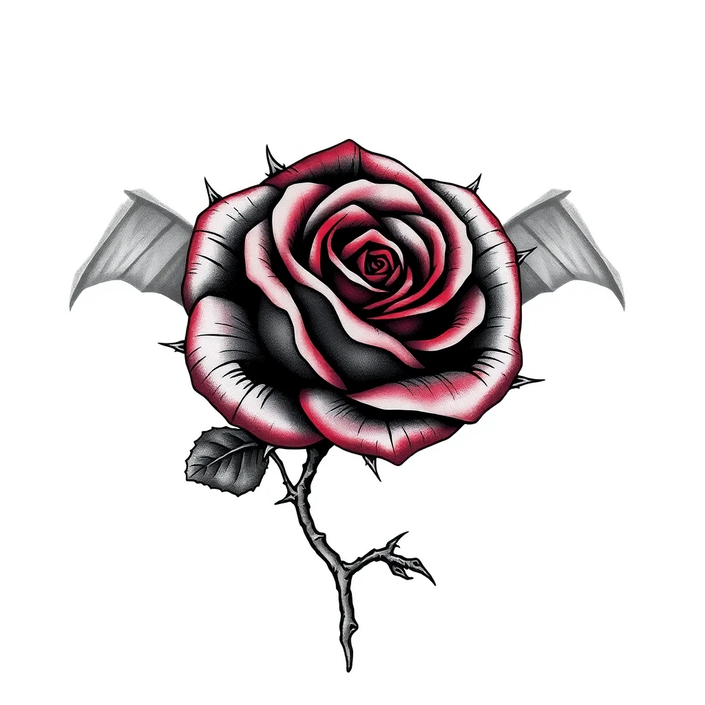 Tatouage rose en style horror, design généré par IA