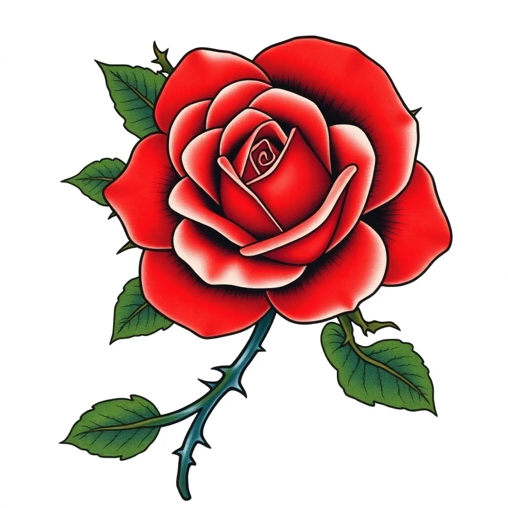 Rose japonaise en couleurs cernées de noir