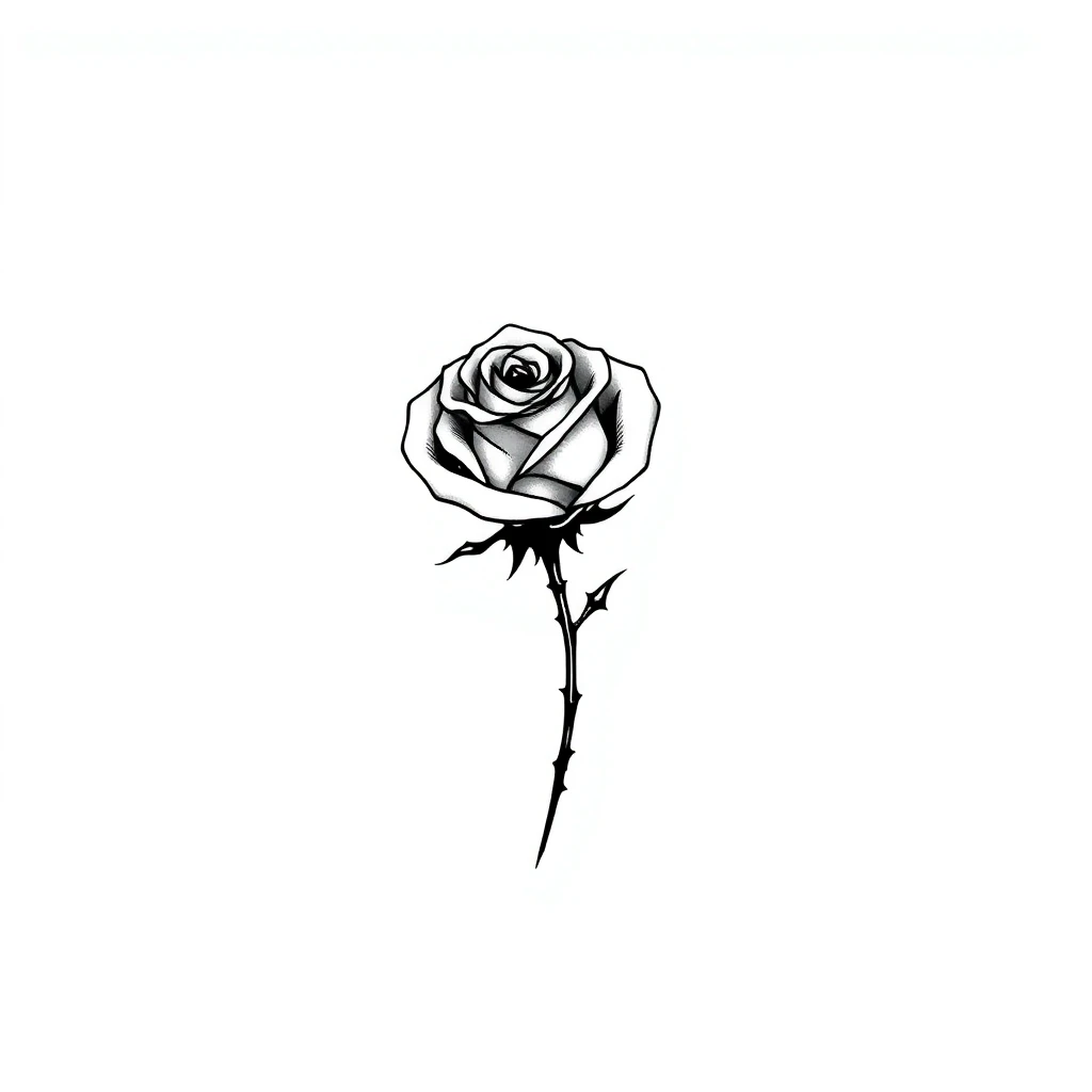 Rose en style minimaliste, tracé fin et peu de remplissage
