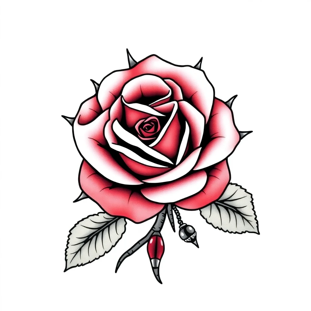 Tatouage rose en style néo-traditionnel, design généré par IA