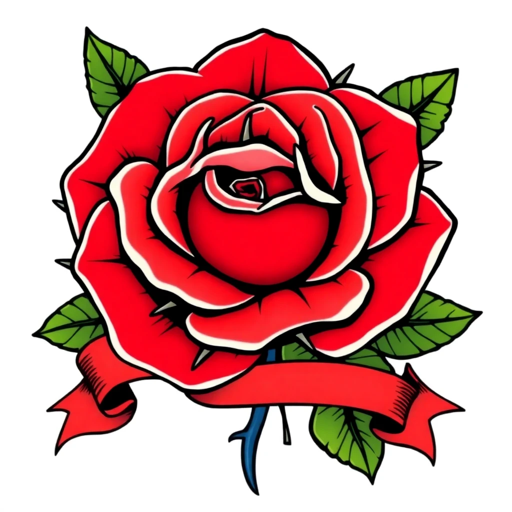 Tatouage rose en style old school, design généré par IA