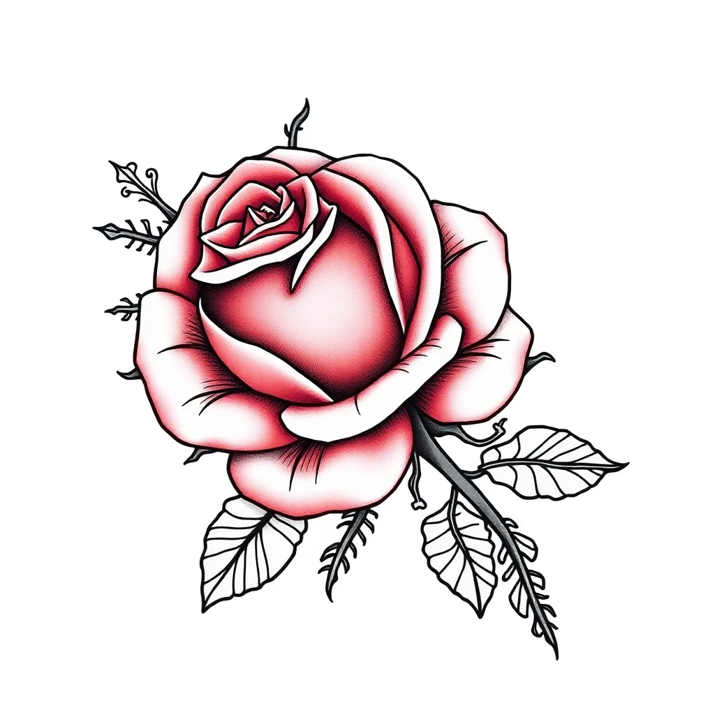 Tatouage rose en style ornemental, design généré par IA