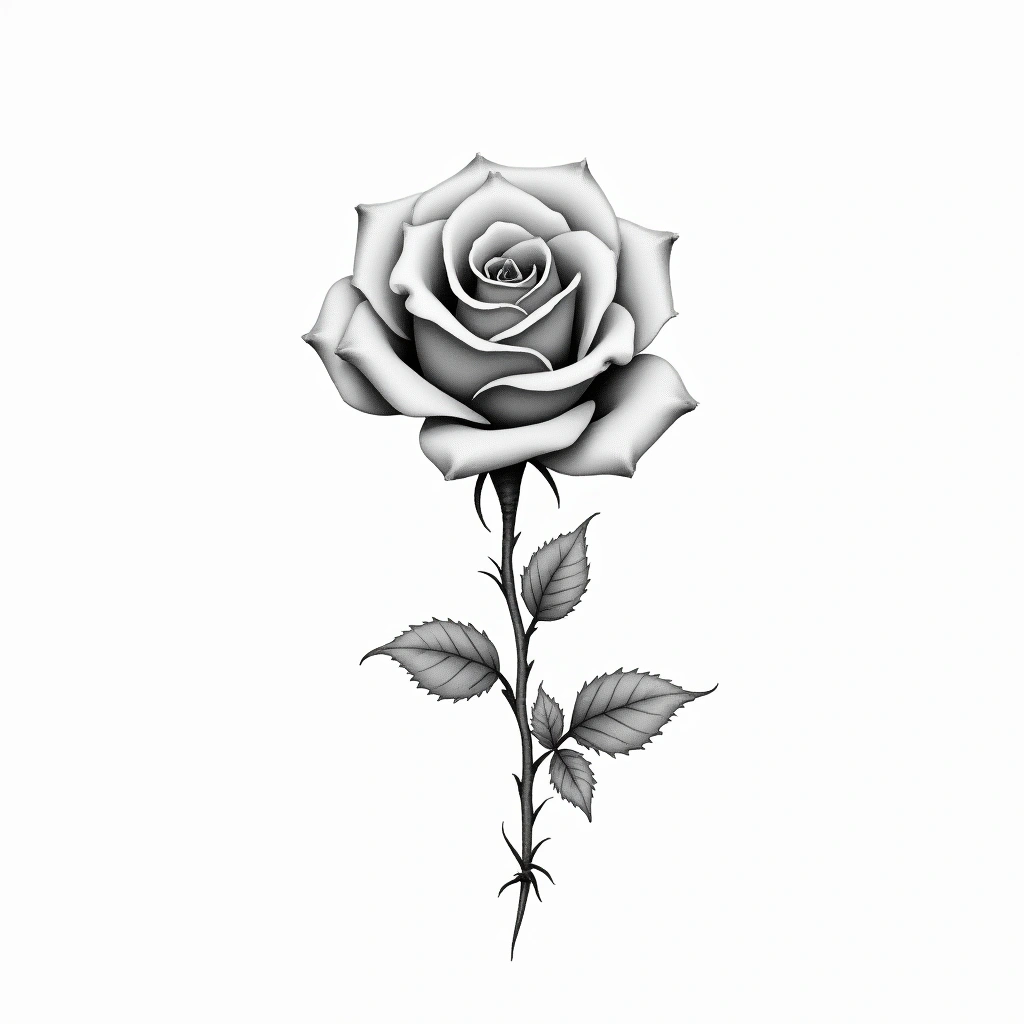 Tatouage rose en style single needle, design généré par IA