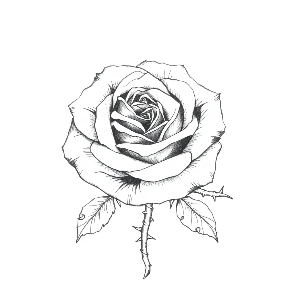 Tatouage rose en style sketch, design généré par IA