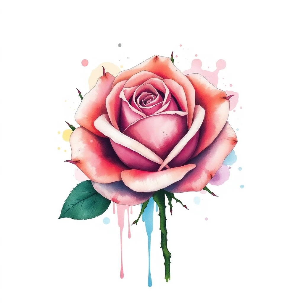 Tatouage rose en style watercolor, design généré par IA