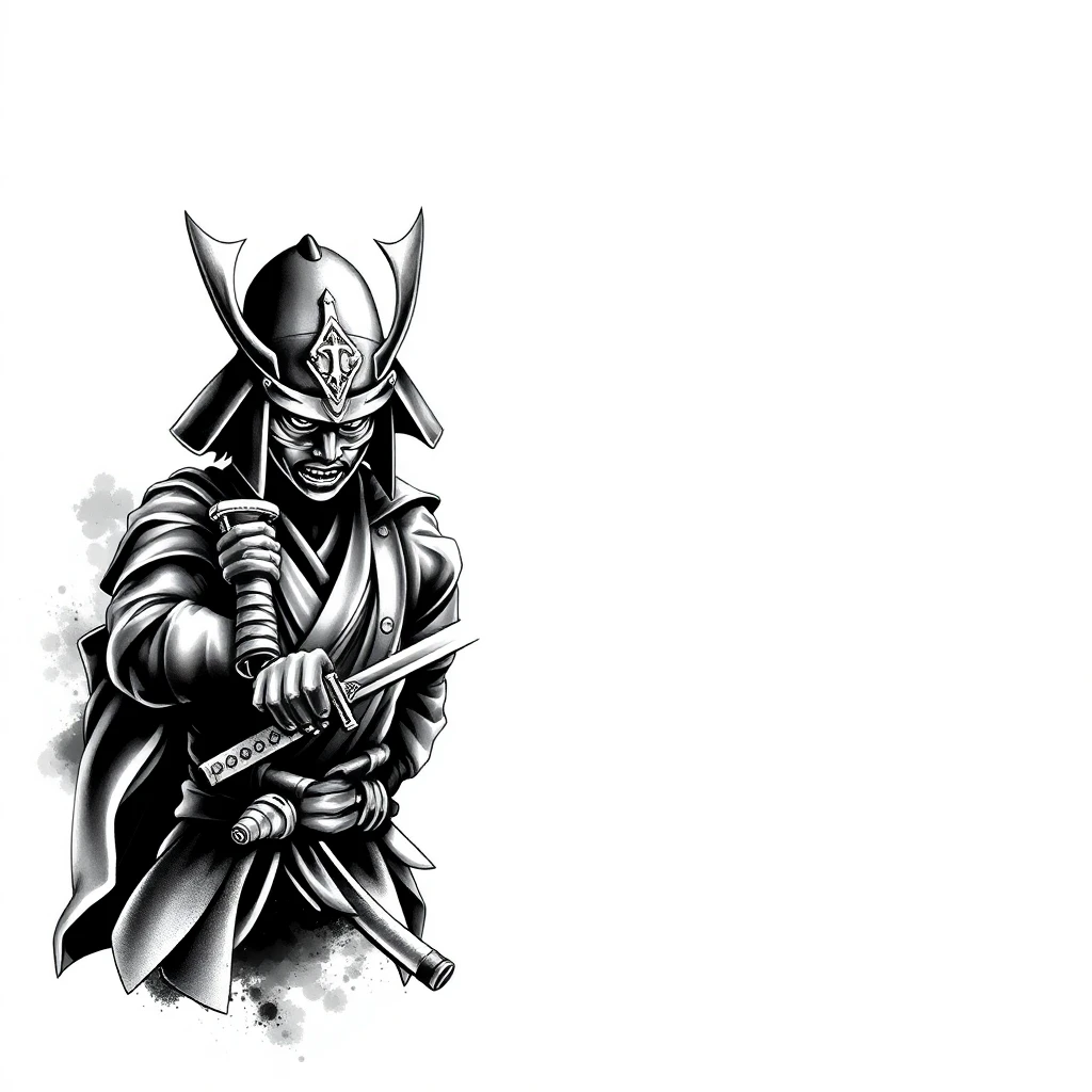 Tatouage armure de samouraï en style black and gray, design généré par IA