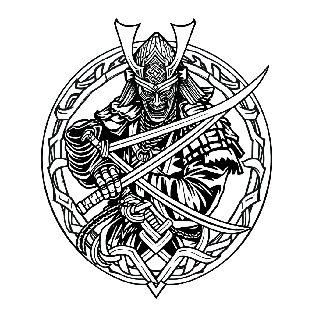 Tatouage armure de samouraï en style celtique, design généré par IA