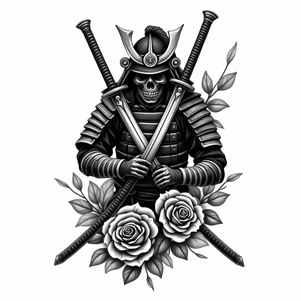 Tatouage armure de samouraï en style chicano, design généré par IA