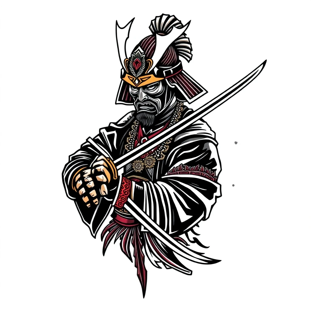Tatouage armure de samouraï en style néo-traditionnel, design généré par IA