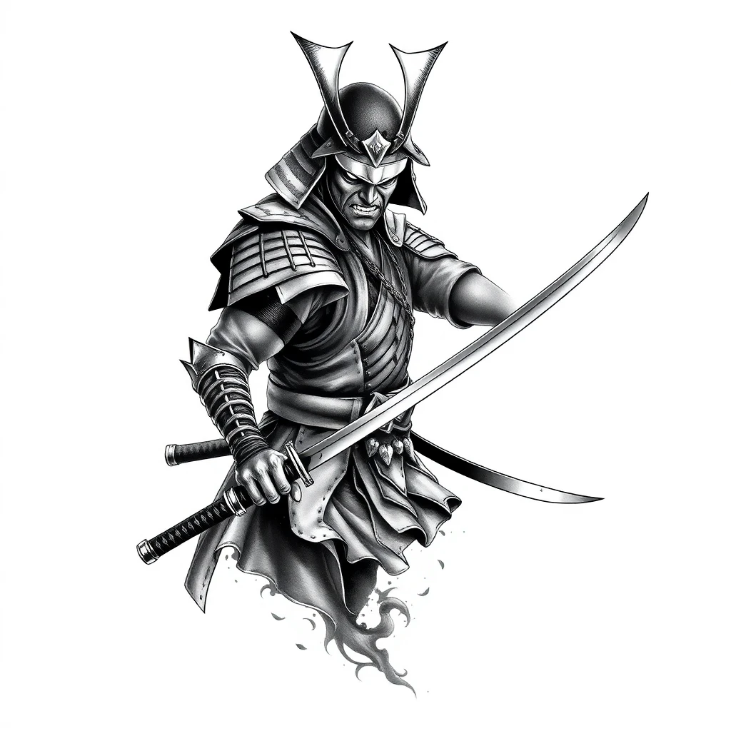 Tatouage armure de samouraï en style réaliste, design généré par IA
