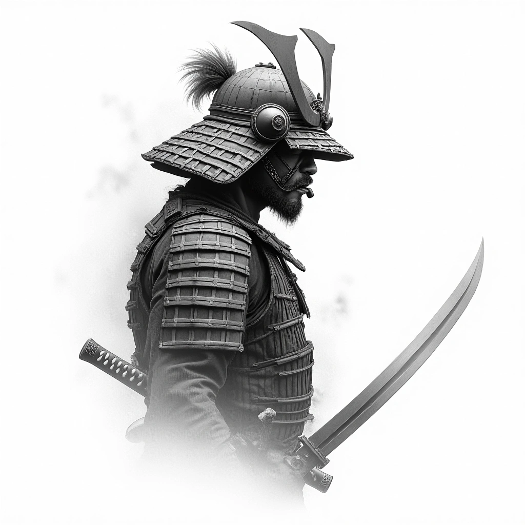 Tatouage armure de samouraï en style single needle, design généré par IA
